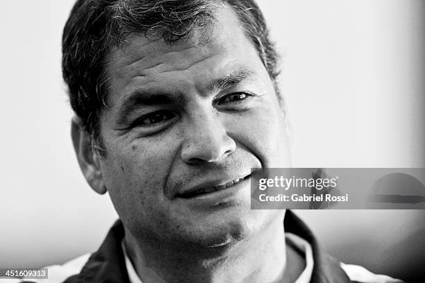 Rafael Correa, president of Ecuador attends to see his daughter Sofia Correa participate in the opening day of Sport Climbing as part of XVII...