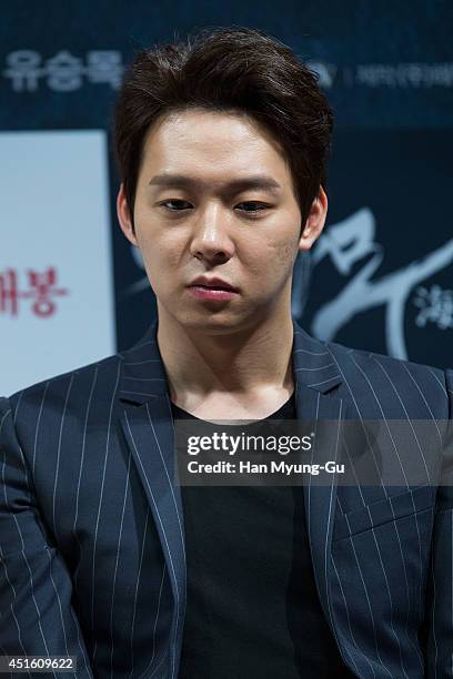 Park Yu-Chun of South Korean boy band JYJ attends the press conference for "Haemoo" on July 1, 2014 in Seoul, South Korea. The film will open on...