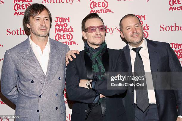 Marc Newson, Bono and Jony Ive attend Jony And Marc's Auction at Sotheby's on November 23, 2013 in New York City.