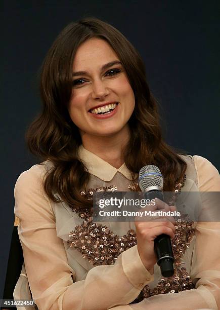 Keira Knightley attends a Meet The Cast event for "Begin Again" at Apple Store, Regent Street on July 2, 2014 in London, England.