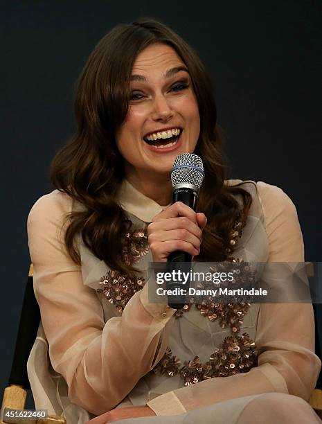 Keira Knightley attends a Meet The Cast event for "Begin Again" at Apple Store, Regent Street on July 2, 2014 in London, England.