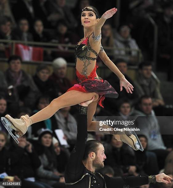 Vera Bazarova and Yuri Larionov of Russia skate in the Pairs Free Skating during ISU Rostelecom Cup of Figure Skating 2013 on November 23, 2013 in...