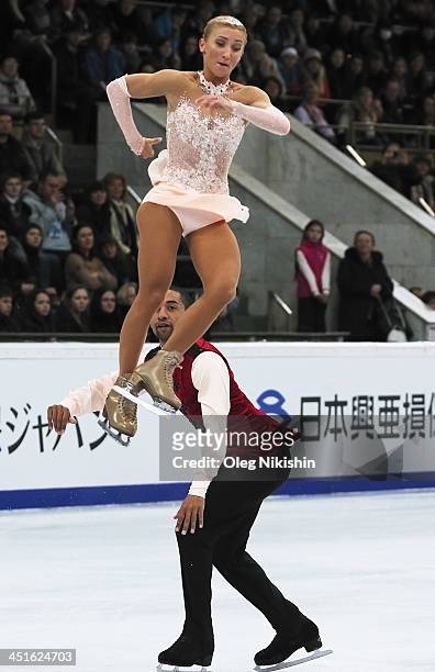 Aliona Savchenko and Robin Szolkowy of Germany skate in the Pairs Free Skating during ISU Rostelecom Cup of Figure Skating 2013 on November 23, 2013...