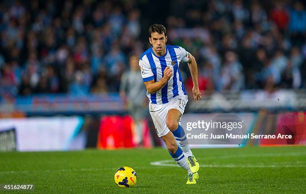 Xavi Prieto of Real Sociedad controls the ball during the La Liga match between Real Sociedad de Futbol and Celta de Vigo de Futbol at Estadio Anoeta...