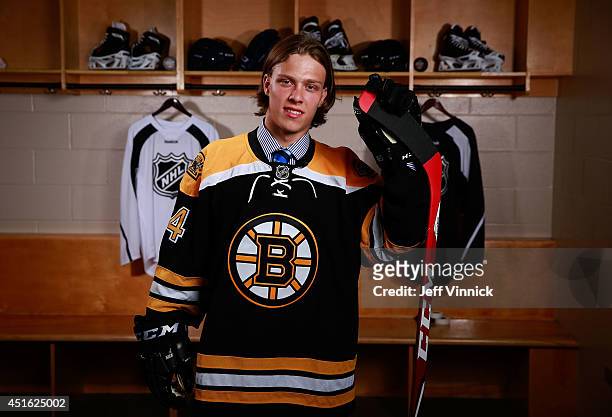 David Pastrnak, 25th overall pick of the Boston Bruins, poses for a portrait during the 2014 NHL Entry Draft at Wells Fargo Center on June 27, 2014...