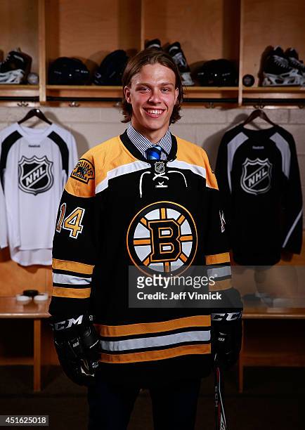 David Pastrnak, 25th overall pick of the Boston Bruins, poses for a portrait during the 2014 NHL Entry Draft at Wells Fargo Center on June 27, 2014...