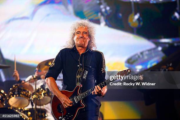 Brian May of Queen performs at the SAP Center on July 1, 2014 in San Jose, California.