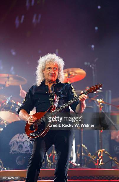 Brian May of Queen performs at the SAP Center on July 1, 2014 in San Jose, California.