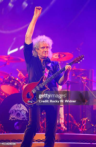 Brian May of Queen performs at the SAP Center on July 1, 2014 in San Jose, California.