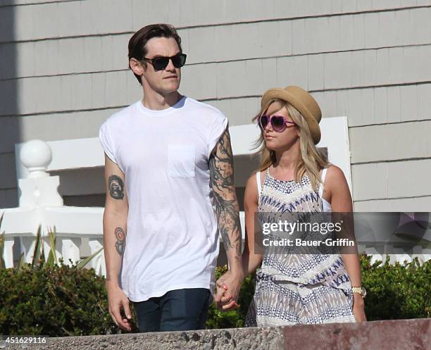 Christopher French and Ashley Tisdale are seen in Santa Monica on July 02, 2014 in Los Angeles, California.