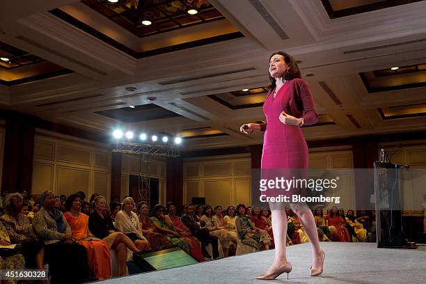 Sheryl Sandberg, billionaire and chief operating officer of Facebook Inc., speaks at an event organized by the Federation of Indian Chambers of...