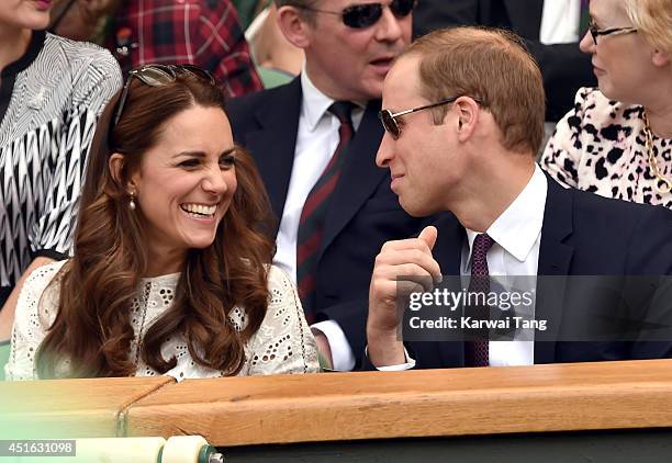 Catherine, Duchess of Cambridge and Prince William, Duke of Cambridge attend the Andy Murray v Grigor Dimitrov match on centre court during day nine...