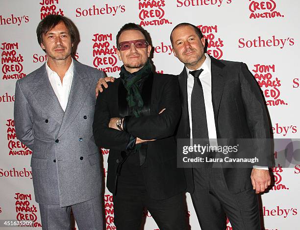 Marc Newson, Bono and Jonathan Ive attend 2013 Auction Celebrating Masterworks Of Design and Innovation on November 23, 2013 in New York City.