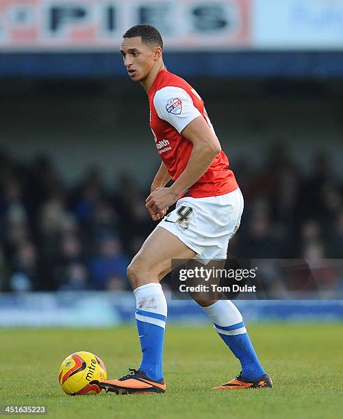 Lewis Montrose of York City in action during the Sky Bet League Two match between Southend United and York City at Roots Hall on November 23, 2013 in...