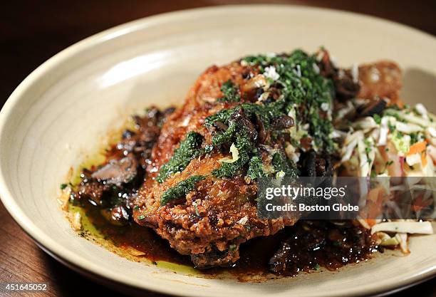 Fried chicken dish at La Brasa restaurant in Somerville, Mass., photographed on June 27, 2014.