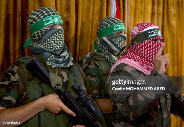 Abu Obeida , the official spokesperson of the Palestinian militant group Ezzedine al-Qassam brigade, the armed wing of Hamas, give a press conference...