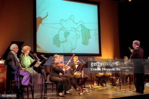 Raphael Mostel's "The Travels of Baber" at Florence Gould Hall on Sunday afternoon, June 18, 2000.This image:Narrators are, in far left, Eli Wallach...
