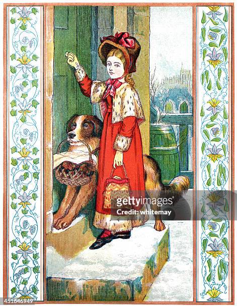 charitable young nineteenth century girl knocking on a door - windsor castle snow stock illustrations