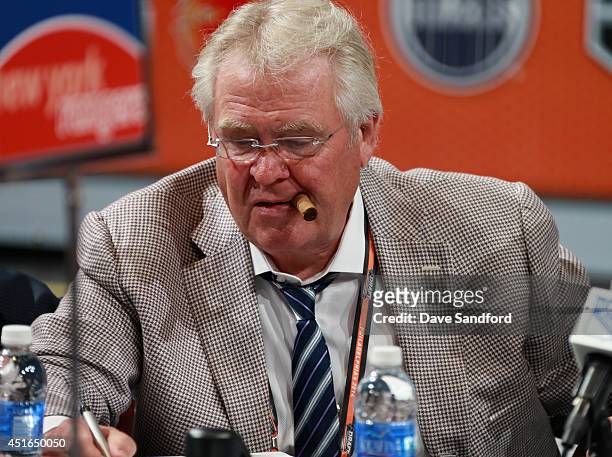 President and General Manager Glen Sather of the New York Rangers attends the 2014 NHL Entry Draft at Wells Fargo Center on June 28, 2014 in...