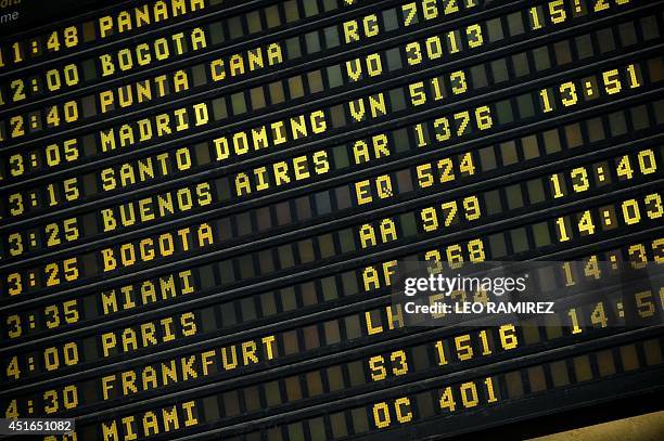 The departures board of the Maiquetia international airport that serves Caracas on July 3, 2014. A survey by pollster Datanalisis revealed that 25%...