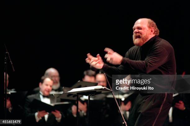 Hour Kurt Weill Marathon Concert" at Symphony Space on Saturday, March 25, 2000.This image:Patrick Gardner leading the Riverside Choral Society in...