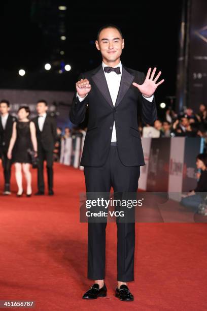 Actor Ethan Ruan arrives on the red carpet of the 50th Golden Horse Awards at Sun Yat-sen Memorial Hall on November 23, 2013 in Taipei, Taiwan.