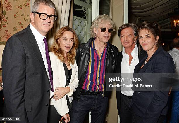 Jay Jopling, Jeanne Marine, Sir Bob Geldof, Richard Caring and Tracey Emin attend Tracey Emin's birthday party at Mark's Club on July 3, 2014 in...