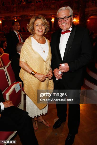 Michaela May and German Foreign Minister Frank Walter Steinmeier attend the Bernhard Wicki Award at Cuvilles Theatre on July 3, 2014 in Munich,...