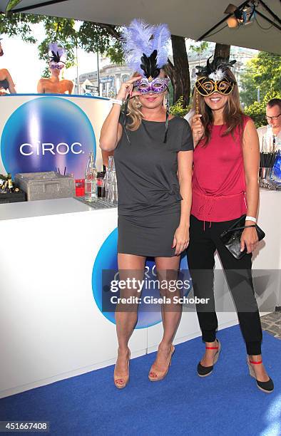 Magdalena Brzeska, Karen Webb attend the CIROC VODKA Masquerade Night at Heart on July 3, 2014 in Munich, Germany.