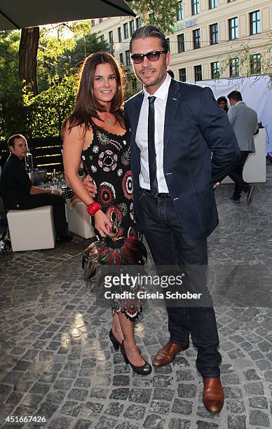 Hardy Krueger jr. And his wife Katrin attend the CIROC VODKA Masquerade Night at Heart on July 3, 2014 in Munich, Germany.