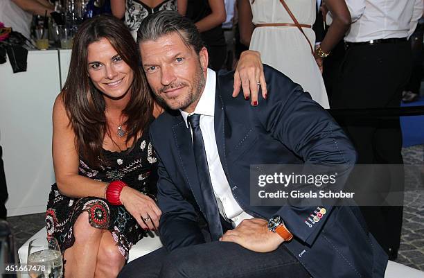 Hardy Krueger jr. And his wife Katrin attend the CIROC VODKA Masquerade Night at Heart on July 3, 2014 in Munich, Germany.