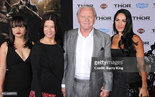 Actor Anthony Hopkins and his family arrive at the Los Angeles Premiere 'Thor: The Dark World' on November 4, 2013 at the El Capitan Theatre in...