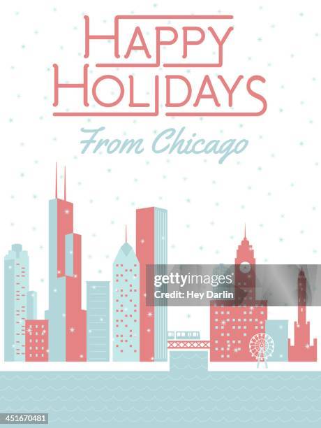 happy holidays from chicago - navy pier winter stock illustrations