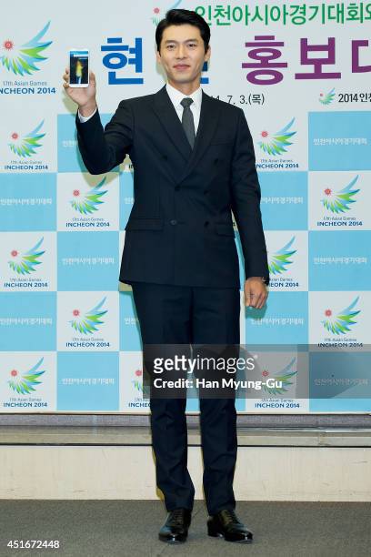 South Korean actor Hyun Bin attends the press conference for the appointment to the honorary ambassador for the 17th Asian Games Incheon 2014 at the...