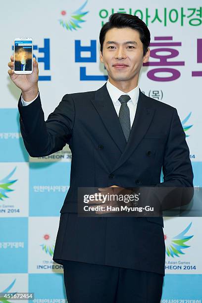 South Korean actor Hyun Bin attends the press conference for the appointment to the honorary ambassador for the 17th Asian Games Incheon 2014 at the...