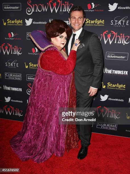 Magda Szubanski and David Campbell attend the media call for Snow White Winter Family Musical at the State Theatre on July 4, 2014 in Sydney,...