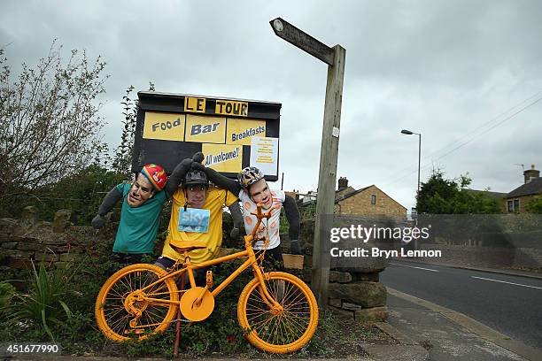 Mark Cavendish, Bradley Wiggins and Chris Froome figures are seen prior to the 2014 Le Tour de France Grand Depart on July 3, 2014 in Leeds, United...