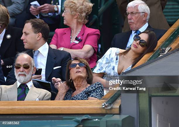 Lord Frederick Windsor and Sophie Winkleman attend the semi-final match between Noval Djokovic and Grigor Dimitrov on centre court at The Wimbledon...