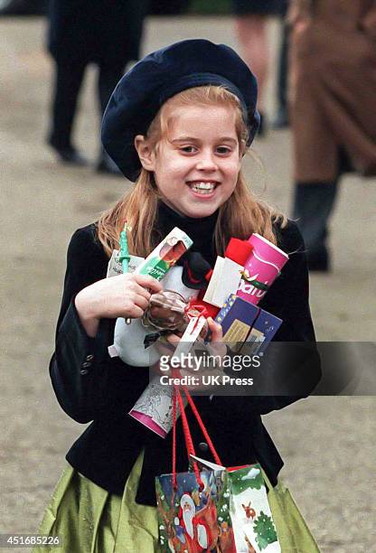 Princess Beatrice attends the annual Christmas Day service at Sandringham Church, on December 25 1997 in Sandringham, England.