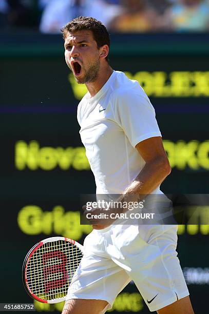 Bulgaria's Grigor Dimitrov reacts to winning a point against Serbia's Novak Djokovic during their men's singles semi-final match on day 11 of the...