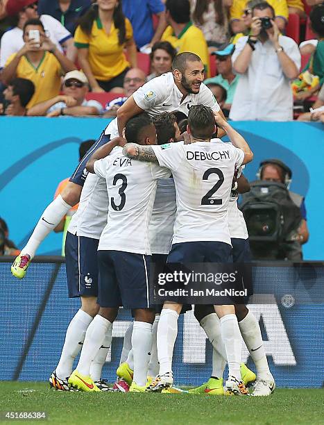 Goal celebrations after Paul Pogba of France scores during the 2014 FIFA World Cup Brazil Round of 16 match between France and Nigeria at the Estadio...