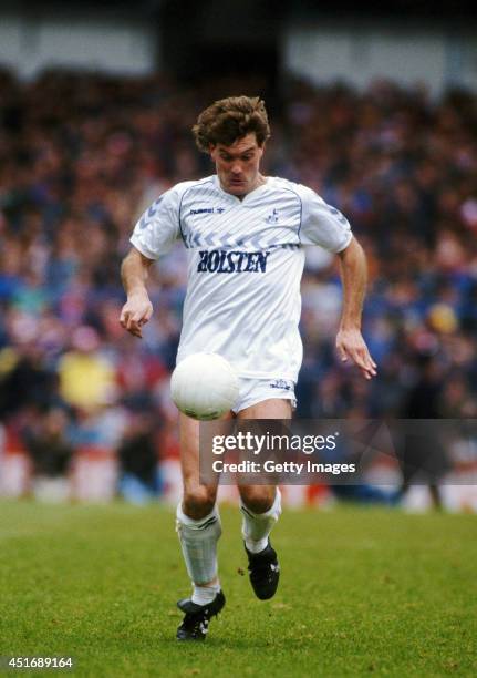 Tottenham Hotspur player Glenn Hoddle in action during the League Division One match between Tottenham Hotspur and Liverpool at White Hart Lane on...