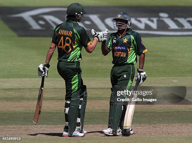 Anwar Ali and Bilawal Bhati celebrating their fifty run partnership, during the 1st One Day International match between South Africa and Pakistan at...