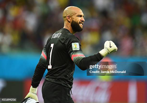 Tim Howard of the United States in action during the 2014 FIFA World Cup Brazil Round of 16 match between Belgium and the United States at Arena...