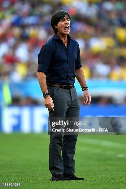 Head coach Joachim Loew of Germany looks on during the 2014 FIFA World Cup Brazil Quarter Final match between France and Germany at Maracana on July...