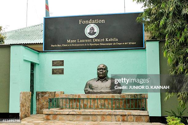 Bust of former Democratic Republic of Congo President Laurent Desire Kabila is seen at the entrance of his foundation in Kinshasa, on July 4, 2014....