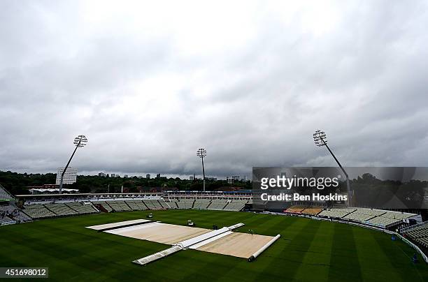 General view as play is abandoned due to rain during the Natwest T20 Blast match between Birmingham Bears and Lancashire Lightning at Edgbaston on...