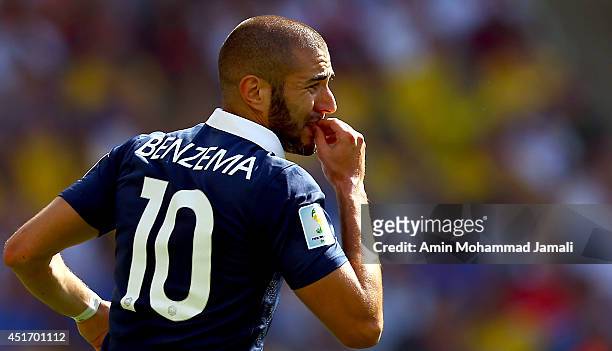 Sami Karim Benzema looks on during the 2014 FIFA World Cup Brazil Quarter Final match between France and Germany at Maracana on July 4, 2014 in Rio...