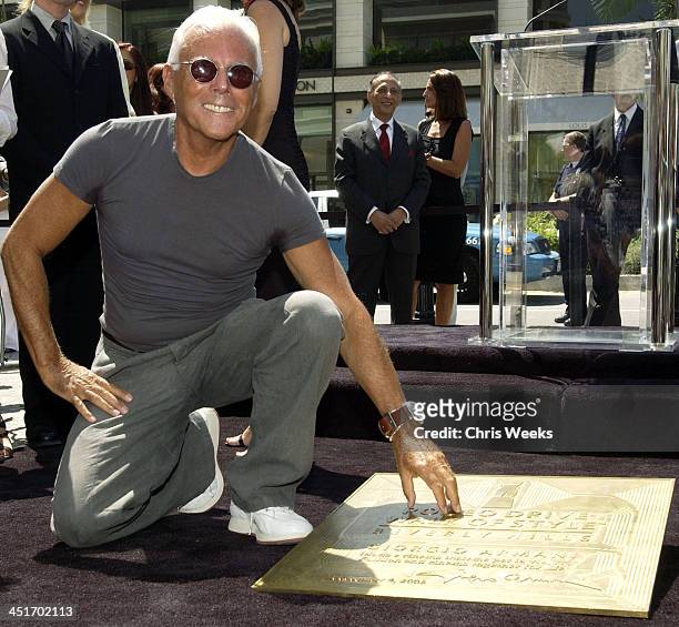 Giorgio Armani during Presentation of Inaugural Rodeo Drive Walk of Style Placque to Giorgio Armani at Two Rodeo Drive in Beverly Hills, California,...