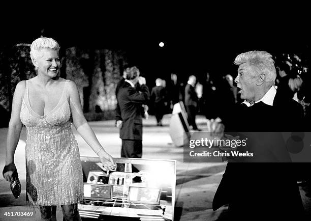 Tony Curtis and wife Jill Vandenberg during 2004 Vanity Fair Oscar Party - Arrival Black & White Photography by Chris Weeks at Morton's in Beverly...